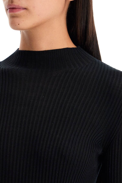 ribbed wool top with a high 0019 NERO