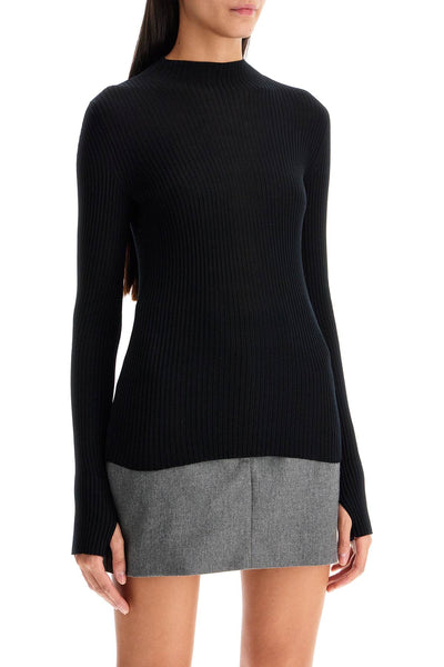 ribbed wool top with a high 0019 NERO