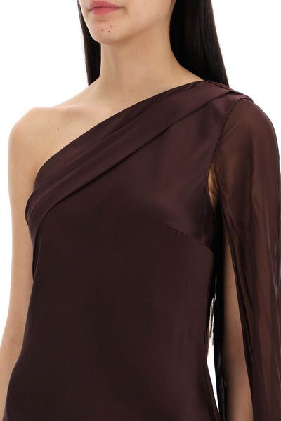 asymmetric silk satin dress 016G BROWN