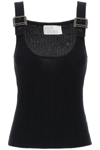 "knit top with rhinestone buck 02SSKNT305 02079 BLACK