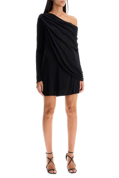 gathered jersey mini dress in 03FWDR433X 03315 BLACK