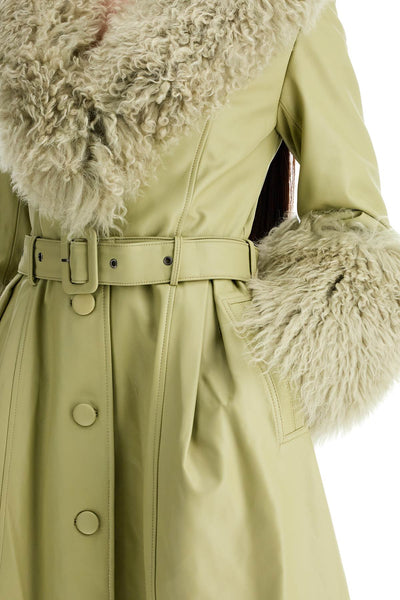 foxy leather and shearling long coat 04511 SAGE