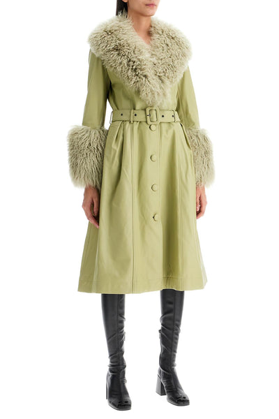 foxy leather and shearling long coat 04511 SAGE