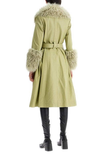 foxy leather and shearling long coat 04511 SAGE