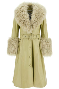 foxy leather and shearling long coat 04511 SAGE