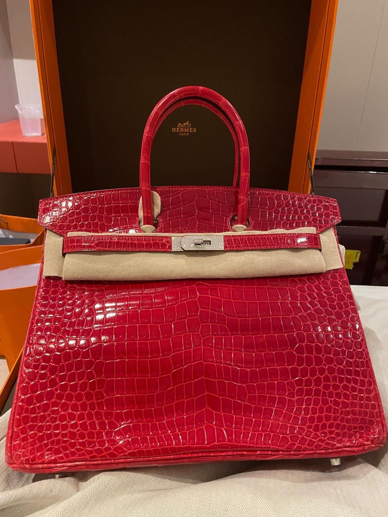 Italy Station Hermes birkin 35 crocodile porosus diamond red bag l