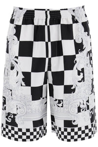 Versace printed silk bermuda shorts set 1002476 1A10864 BLACK WHITE SILVER