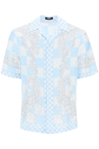 Versace printed silk bowling shirt in eight 1003926 1A10864 PASTEL BLUE WHITE SILVER
