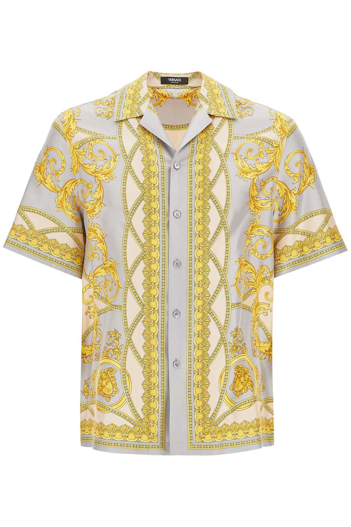 "printed silk bowling shirt from the gods' collection 1003926 1A11391 CONCRETE+MID BONE+GOLD