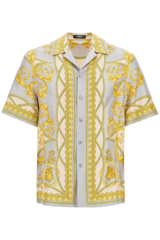 "printed silk bowling shirt from the gods' collection 1003926 1A11391 CONCRETE+MID BONE+GOLD