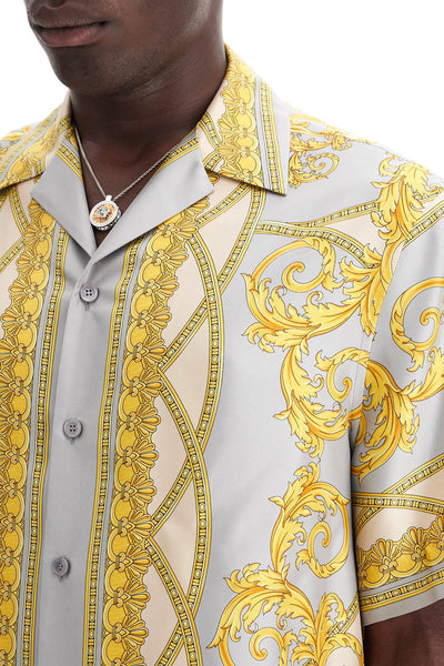 "printed silk bowling shirt from the gods' collection 1003926 1A11391 CONCRETE+MID BONE+GOLD