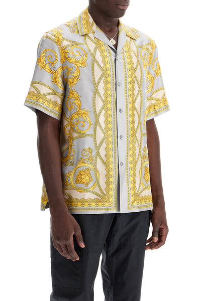 "printed silk bowling shirt from the gods' collection 1003926 1A11391 CONCRETE+MID BONE+GOLD