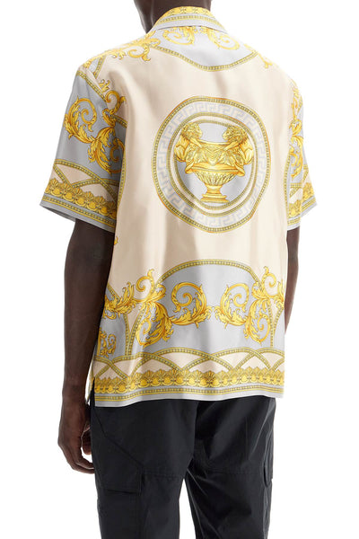 "printed silk bowling shirt from the gods' collection 1003926 1A11391 CONCRETE+MID BONE+GOLD