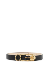 leather safety pin belt 1005786 DV3T BLACK-VERSACE GOLD