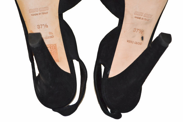 Miu Miu Black Suede Leather Pumps Shoes - Size 37.5