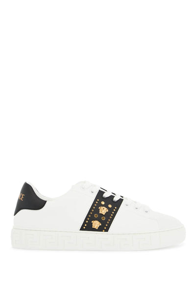 "studded greek sneakers 1013568 1A13065 WHITE+BLACK-VERSACE GOLD