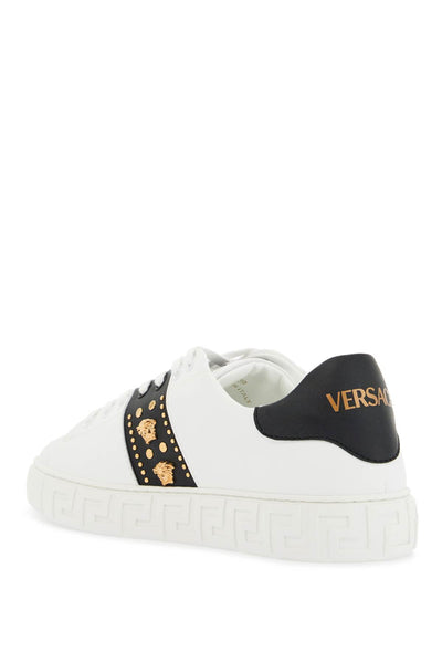 "studded greek sneakers 1013568 1A13065 WHITE+BLACK-VERSACE GOLD