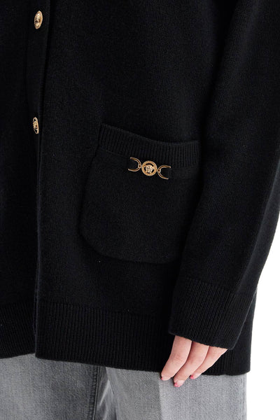 VERSACE boxy wool and cashmere cardigan 1014091 1A11287 BLACK | Italystation.com - Shop Now at italystation.com