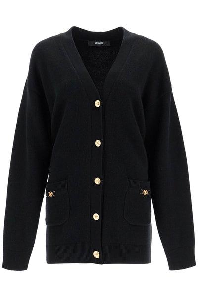 VERSACE boxy wool and cashmere cardigan 1014091 1A11287 BLACK | Italystation.com - Shop Now at italystation.com