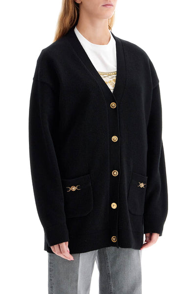 VERSACE boxy wool and cashmere cardigan 1014091 1A11287 BLACK | Italystation.com - Shop Now at italystation.com