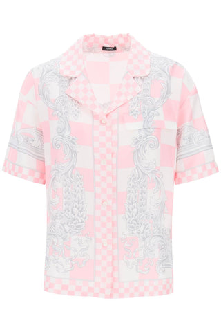 Versace 印花絲質保齡球襯衫 8 件 1014387 1A10739 淡粉色 白色 銀色