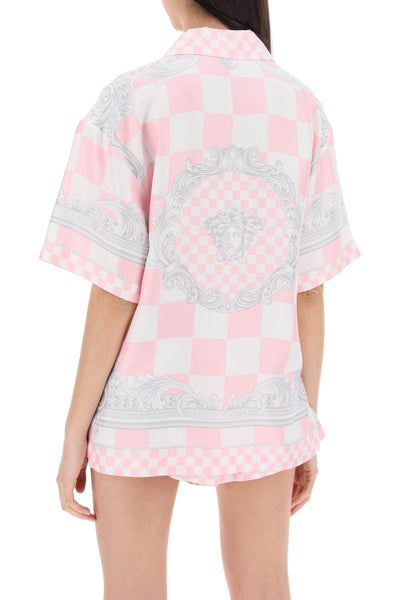 Versace printed silk bowling shirt in eight 1014387 1A10739 PASTEL PINK WHITE SILVER