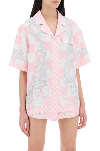 Versace printed silk bowling shirt in eight 1014387 1A10739 PASTEL PINK WHITE SILVER