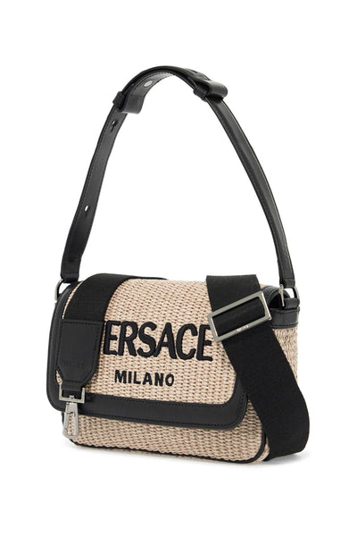 versace milano raffia bag 1015281 1A09445 NATURAL+BLACK-RUTHENIUM