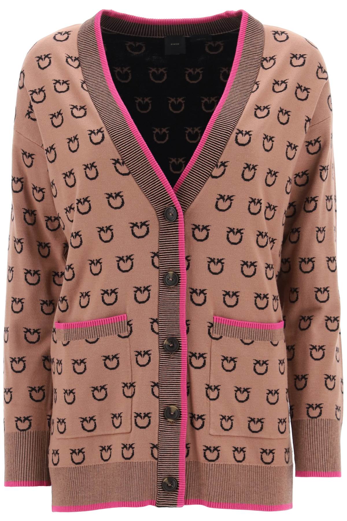 'lama' all-over logo cardigan 101562 A112 CAMMELLO NERO