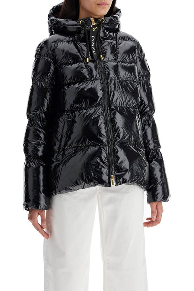 hooded down jacket in crystal nylon 101597 A11K NERO LIMOUSINE