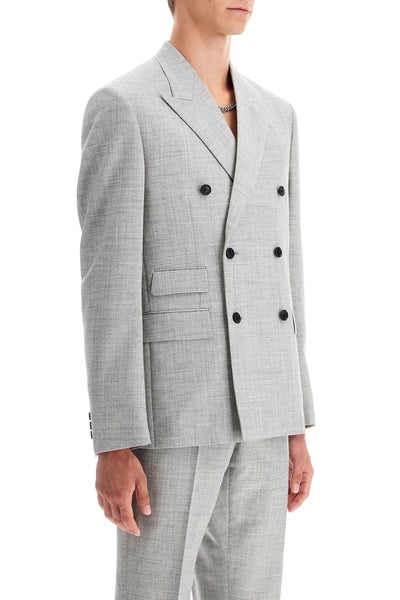 double-breasted wool blend blazer 1016604 1A11264 CONCRETE MELANGE