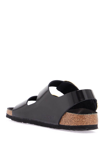 black leather sandals with three large buckles 1024211 BLACK