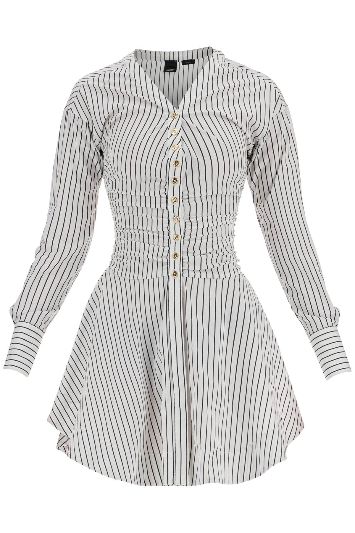 striped poplin mini dress with nine 102773 A1PF BIANCO NERO