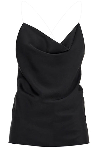 satin top with draped neckline and low 102TO006 F535 EVERGREEN BLACK