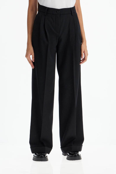 twill wide-leg trousers in pal 103701 A1XX NERO LIMOUSINE