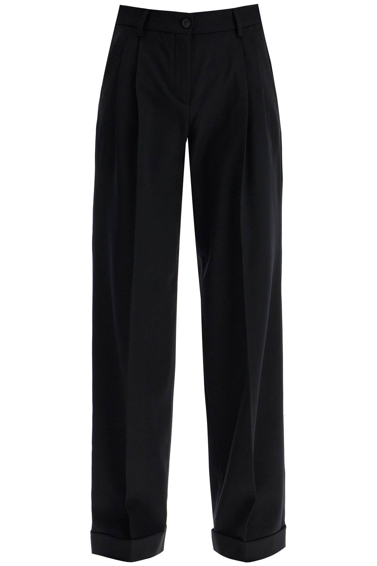 twill wide-leg trousers in pal 103701 A1XX NERO LIMOUSINE