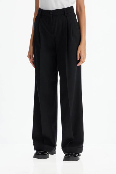 twill wide-leg trousers in pal 103701 A1XX NERO LIMOUSINE