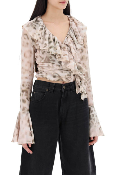 Rotate chiffon top with ruffle 1121142930 BLURRY SNOW LEOPARD TARMAC COMB