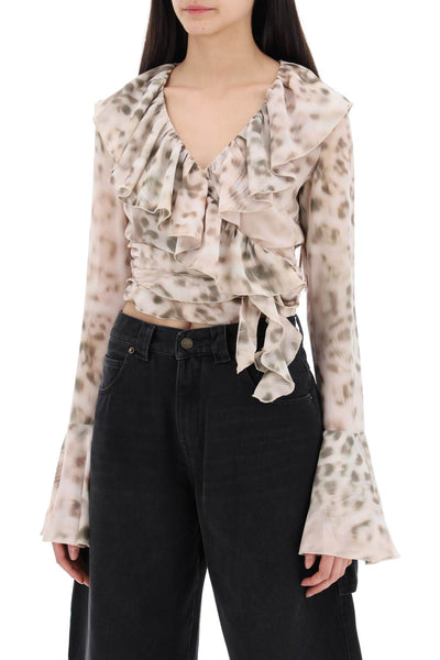 Rotate chiffon top with ruffle 1121142930 BLURRY SNOW LEOPARD TARMAC COMB