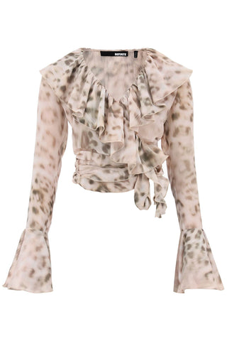 Rotate chiffon top with ruffle 1121142930 BLURRY SNOW LEOPARD TARMAC COMB