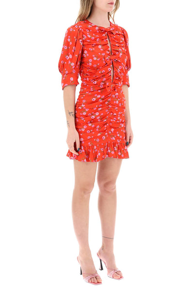 Rotate floral printed satin mini dress with ruching 1121922946 WILDEVE CLUSTER HIGH RISK RED COMB