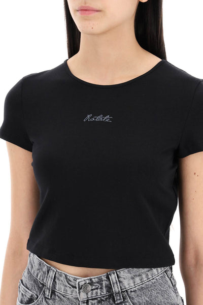 Rotate cropped t-shirt with embroidered lurex logo 112310100 BLACK
