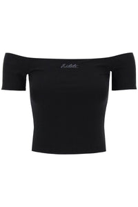 Rotate off-shoulder t-shirt with embroidered lure 112311100 BLACK