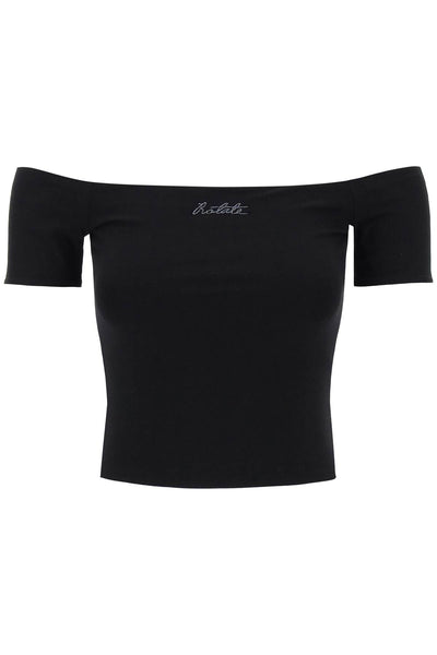 Rotate off-shoulder t-shirt with embroidered lure 112311100 BLACK