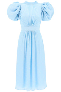 polka dot midi dress with balloon sleeves 1125682961 OVAL POLKA DOT + COOL BLUE COMB.