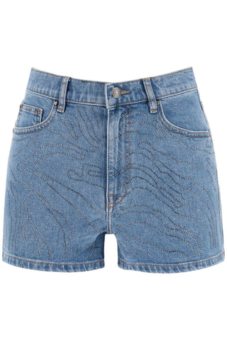 denim shorts with rhinestone 1126391468 Light blue denim
