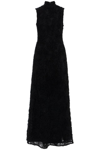 ROTATE black maxi dress in recycled polyester floral mesh 113617100 BLACK