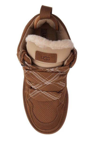 lowmel suede and mesh sneakers in italian leather 1144032 CHESTNUT