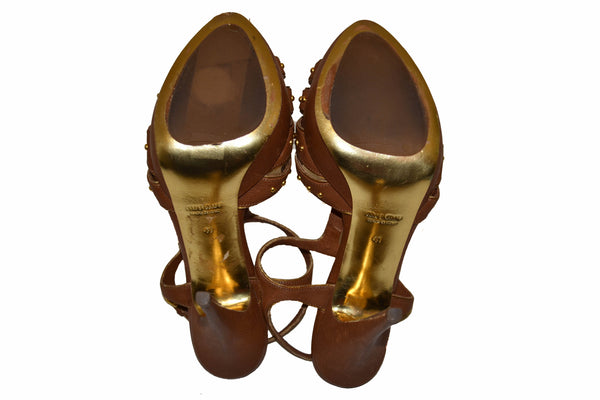 Miu Miu Brown Leather Gladiator Pump Shoes Size 41/9.