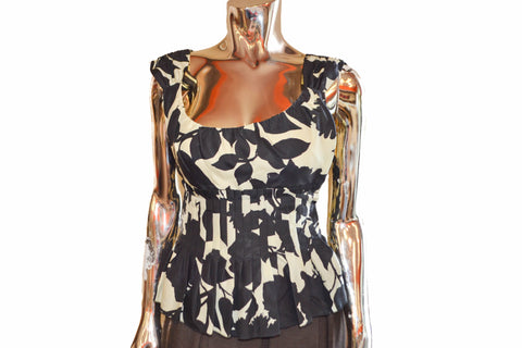 Ready to Wear Moschino Black And Beige Floral Tank Top Size 4 | Italystation.com - Shop Now at italystation.com